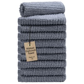 Textila Bar Mop Towels 12x12 Inch – Grey – Pack of 10, Cotton Dish Cloths & Cleaning Towels for Kitchen, Bar, Restaurant, Household Use – Absorbent, Durable, Reusable