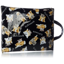 Goo World 36501802 Eco Bag, Women's, Dog Cat Pattern, Cosmetics, Portable, Flat Pouch, Black, W 7.9 x H 11.0 inches (20 cm) x H 11.0 inches (28 cm) (Handle not included in size), Black