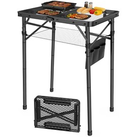 WildFinder Folding Camping Table, 3 Adjustable Height Max 27.5" Portable Grill Table with Mesh Bag, 2x1.3 FT Picnic Table for Outside, Camping, BBQ, Beach, Patio(Black)