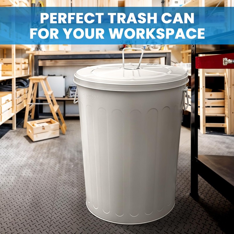 Plexon Galvanized Steel Round Trash Can with Lid Powder Coated