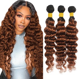 Ombre Bundles 1B30 Deep Wave Human Hair Bundles Two Tone Black And Light Brown Bundles Color 30 Deep Curly Bundles Human Hair 3 Bundles 24 26 28 Inch Brown Bundles