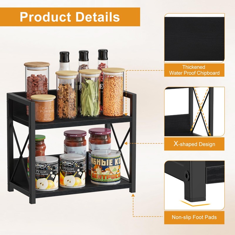 Giikin Kitchen Counter Shelf, 2 Tier Kitchen Spice Rack Organizer
