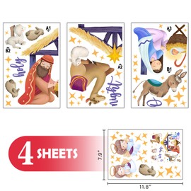 Mfault Christian Christmas Nativity Window Clings 4 Sheets, Religious Xmas Jesus Faith O Holy Night Stickers Decals Decorations, Angel Camel Horse Lamb Holiday Home Kitchen Decor