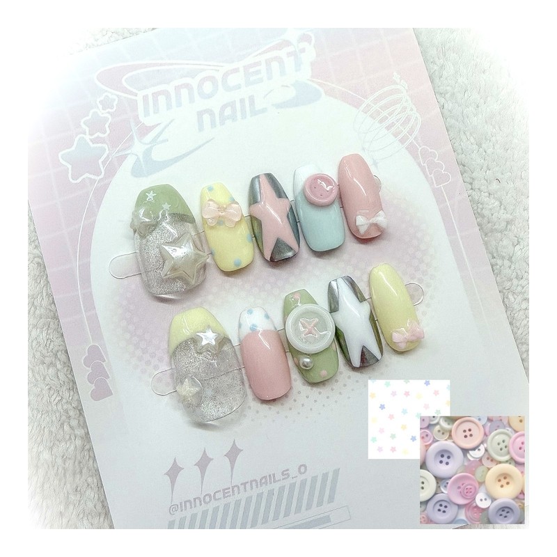 I like buttons ⋆ Handmade nail tips - Stiletto /