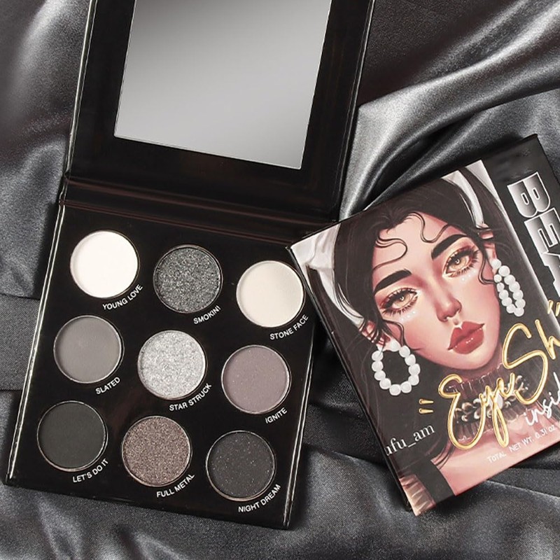 FangTangDI 9 Color Smoky Eyeshadow Palette with Mirror, Matte &