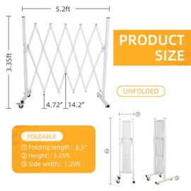 AkiiGer Metal Expandable Barrier Fence for Dogs, Portable Barricade Gate with Casters, Foldable Pet Gate Indoor Outdoor for Rooms, Stairs, Driveway, Garage, Yard, Doorways, 5 Feet, White