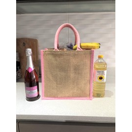 Medium Jute Bag with Contrast Pink Handle and Sides Pack Size 1 to 100 30cm 30cm 20cm (Pink Sides and Handles 1 Pack)