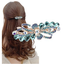 Herbeluemily Barrette, Bijou Stone, Metal Fittings, Hair Clip, Stylish, Adult, Elegant, Bouquet, Blue