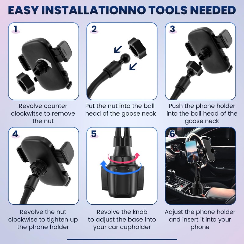 DaisyInner Dual Phone Holder for Car 360° Rotatable Car Phone