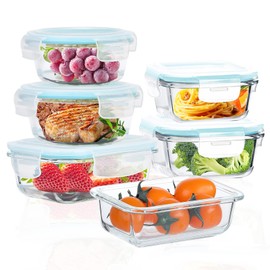 ROSOS Glass Food Storage Containers with Lids Airtight 6 Pack, Glass Storage Containers with Lids for Food, Not Easy Broken & Leak Proof, Oven/Dishwasher Safe, Blue