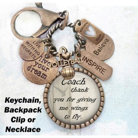 Volleyball Coach, Thank You For Giving Me Wings To Fly Keychain, Backpack Clip or Necklace, Live Your Dream, Live With No Regrets, Follow Your Heart, I Love Volleyball Coach Gift