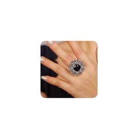 Xerling Black Silver Vintage Ring for Women Fashion Cocktail Statement Crystal Rings Aesthetic Retro Rhinestone Gemstone Big Rings for Costume Party