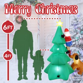 RVXHUA 6FT Christmas Inflatable with Santa and Dog, Lighted Outdoor Yard Decoration, Blow Up Christmas Tree with LED Lights for Holiday Party, Indoor Outdoor Lawn Decor