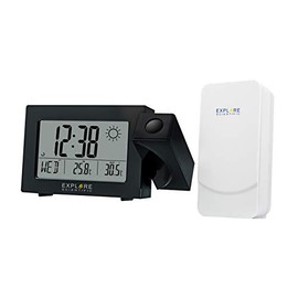 Explore Scientific RPW3008 Wireless Projection Clock with Weather Forecast, Dual Alarm, USB Port for Phone Charging, Indoor Temperature Sensor, Black