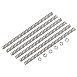 QUARKZMAN 6 Pack M6 x 200 mm Full Thread Rod with 6 Pack Hex Nuts 1 mm Thread Distance 304 Stainless Steel Right-Handed Threaded Rods Rod Bolts