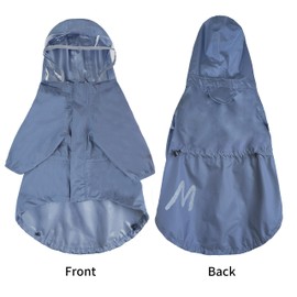 MAMORE Dog Raincoat,Waterproof Dog Rain Jacket with Leash Hole,Lightweight Adjustable Reflective Dog Rain Coat with Hood for Small and Medium Dogs (Small, Blue&Grey)