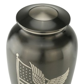 Silverlight Urns American Pride Urn for Ashes, Patriotic Brass Urn with Flag Design, Veteran Servicemen Cremation Urn, 10 inches High