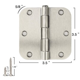 18 Pack Nickel Door Hinges Brushed Nickel 3 1/2 Interior Door Hinges Satin Nickel 3.5 Inch with 5/8” Radius Corners 3 ½"x 3 ½" Silver Hardware Controls JIW