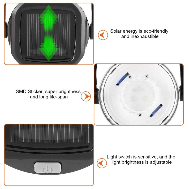 Portable Outdoor Water Bottle USB Solar Charging Camping Light Hiking