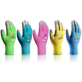 KDK 5 Pairs Kids Gardening Gloves Yard Work Gloves Children Soft Safety Rubber Coated Gloves for Toddlers Youth Girls Boys Children (6-8yr M)