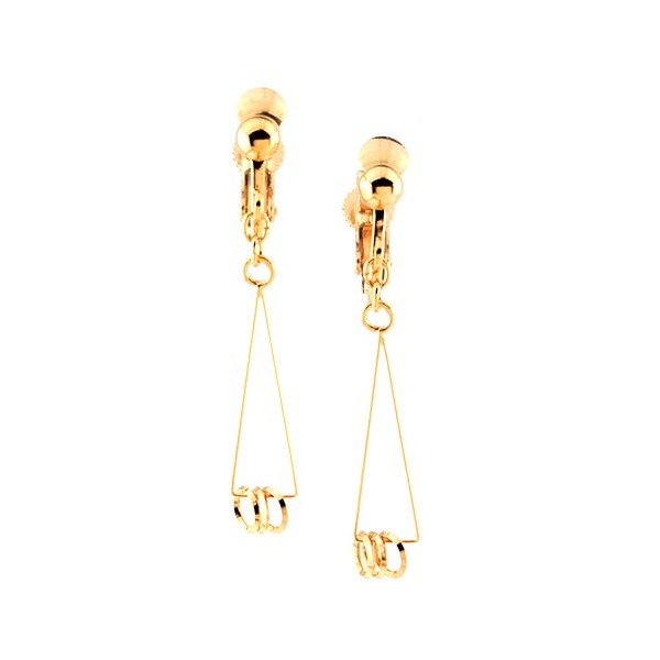 細線トライアングル＆3連リングイヤリング カラー：ゴールド (e0108-G)