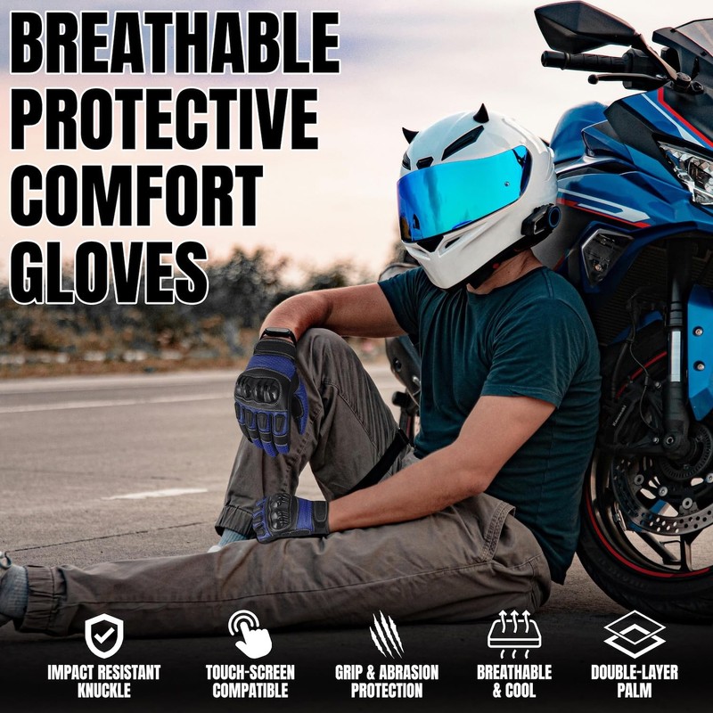 The AMA LOOK Leather Motorbike Gloves, Knuckle Protective Touchscreen Motorcycle