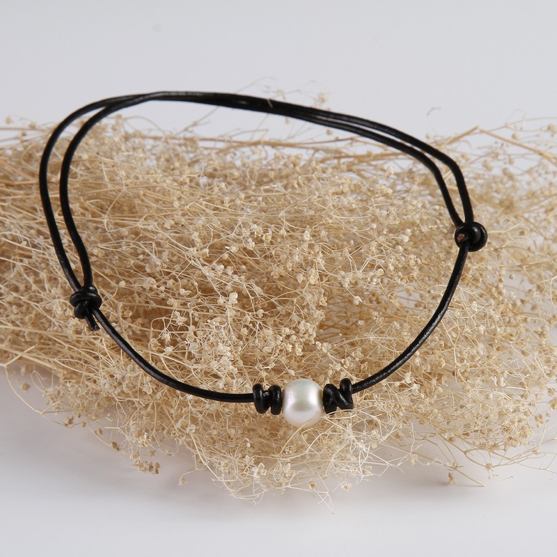 Barch One Single White Pearl Choker Necklace Adjustable with Genuine