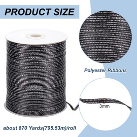 BENECREAT 870 Yards Black Ribbon with Gold Edge, 1/8 inch(3mm) Glitter Continuous Polyester Ribbon for Gift Wrapping, DIY Crafts, Wedding Decoration