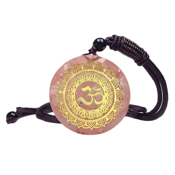 EDEN'S CALL Collar con colgante de piedra de cristal de orgonita con símbolo OM de curación de chakras para unisex de 60 cm rosa