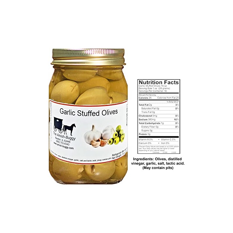 Stuffed Large Olives - Two 16 oz. Jars (Garlic Stuffed