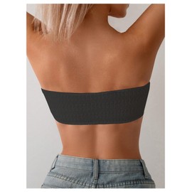 WDIRARA Women's Ruffle Trim Strapless Bandeau Bikini Top Knot Front Bathing Suit Tops Black Large