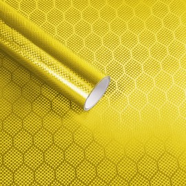Lypumso Honeycomb Carbon Fiber Vinyl Wrap, Chrome Hexagon Cast Vinyl Film for Almost Cars and Motorcycles Exterior Interior, Self-Adhesive Car Wrap Stickers (Gold, 1ft x 10ft)