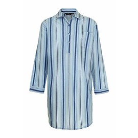 Mens Summer Nightshirt Poly Cotton Stripe (Large, Sky)