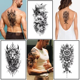 TempooCos Animal Temporary Tattoos - 12 Sheets Wolf Snake Tiger Tattoo Stickers for Men Women, Waterproof & Long-Lasting Realistic Fake Tattos