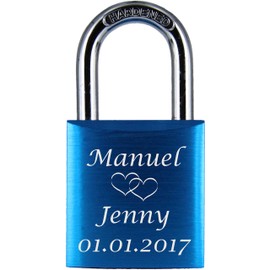 LoveGoals Engraved Love Padlock, Ideal Gift for Lovers and Couples, High-Quality Gift Packaging, Padlock with 2 Keys, Anodised Surface, Design M005 Customisable