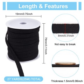 BENECREAT 25m/Roll Cotton Cord Flat String 8mm Width Black Cotton Cord Flat Cotton Hollow Cord Replacement Rope with Spools Cotton for Shoelaces Hat Suede Barker Cotton Craft Handmade Supplies