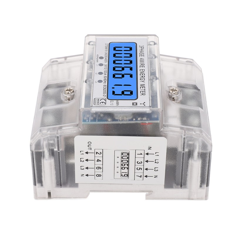 Energy Meter 3 Phase 4 Wire Backlit LCD Display DIN