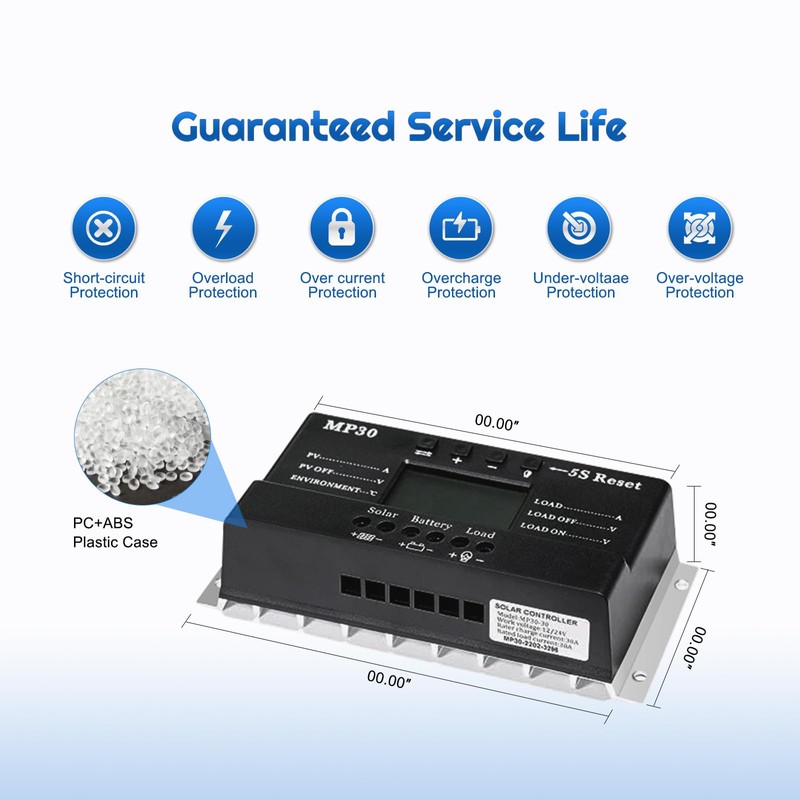 Alrska Solar Charge Controller 30A 12V/24V PWM Negative Ground Solar
