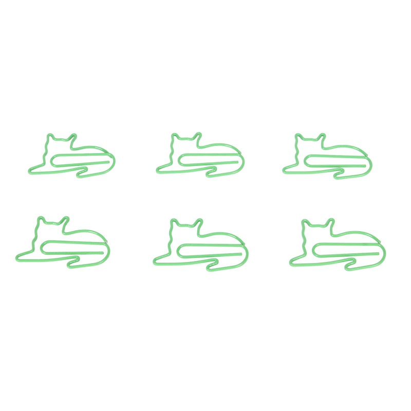 100 Pcs Green Cute Paper Clips Cat Shaped Fun Bookmark