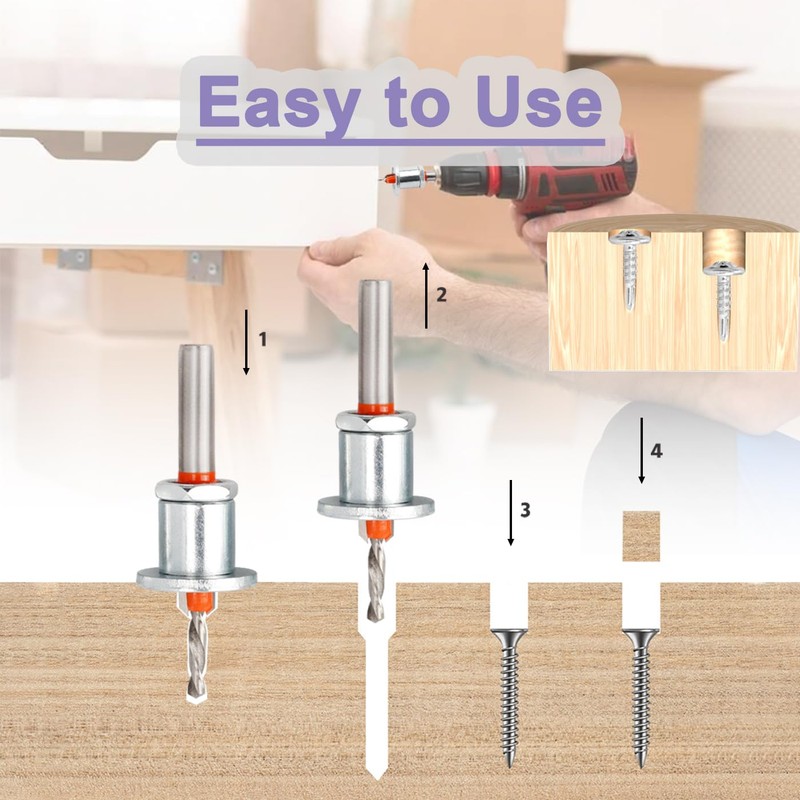 Treki 5Pcs Countersink Drill Bit Kit, 8mm Round Shank Adjustable