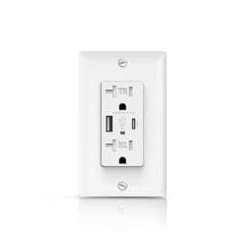 ALASTECH USB Wall Outlet, 20 Amp Duplex Tamper Resistant Receptacle with Type A & Type C USB Ports, 4.8A Type C Wall Charger, Wall Plate Included, ETL Listed, White, 1 Pack