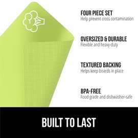 GORILLA GRIP 100% BPA-Free Flexible Cutting Board Set of 4, Durable Plastic Mats with Food Icons for Meal Prepping, Large Kitchen Chopping Mat, Use for Meat Fish Vegetables Fruit, 15x12, Multicolor