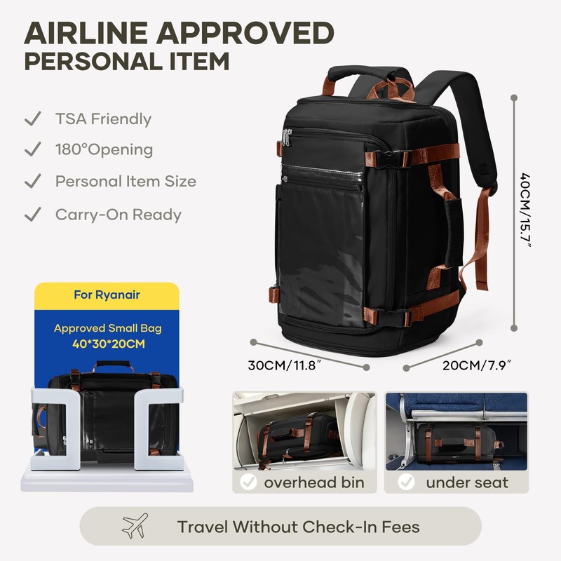 coofay Travel Backpack for Women Men,Carry on Backpack for Airplanes,Personal