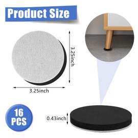 Kayzn 16pcs Furniture Sliders for Hardwood Floors, 3-1/4" Felt Furniture Sliders, Moving Pads Sliders with Unique Design, Easy Slide Furniture & Saves Floor Wear