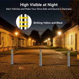 Safety Bollard Traffic Delineator Post, 32" Stainless Steel Posts with Reflective Strips, 16Ft Chain, 8 Anchor Bolts - Parking Bollard for Traffic Control, Driveway Barrier (2, 32"H*3.15"D)