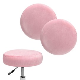 M METERXITY 2-Pack Bar Stool Covers Round, for 12-14 Inch Velvet Washable Stool Cushion Slipcover with Elastic Bands for Bar Stool/Round Cushion [Pink]