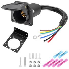 7 Way RV Trailer Light Connector Socket 7 Pin Wire Electrical Trailer Adapter Quick Converter with Mounting Bracket, Truck End Quick-Install 7 Prong Universal Pigtail Wiring Harness Vehicle Side