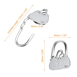 sourcing map Foldable Purse Hook - 2.56"x1.97"(LxW) Metal Portable Handbag Hanger Holder for Table Bags Storage Folding Decoration, Silver Tone
