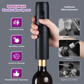 Electric Wine Opener Rechargeable Electric Wine Bottle Opener 6in1 with Charging Base Foil Cutter Vacuum Stopper and Pourer for Home Kitchen Bars Wedding Wine Lover Gifts