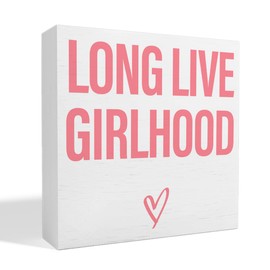 Nursery Table Decor for Girls, Nursery Newborn Baby Girls Bedroom Desk Decor Nursery Decoration for Toddler Kids Room Playroom, Long Live Girlhood, Wooden Box Sign